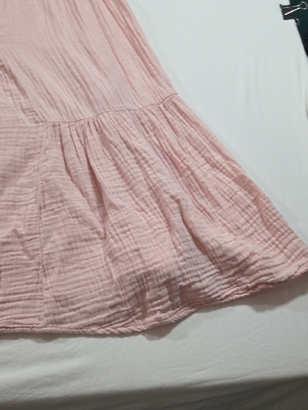 dylan Pale Pink Spaghetti-Strap Maxi Dress Summer Beach Crinkle Flowy Cotton - Picture 9 of 14